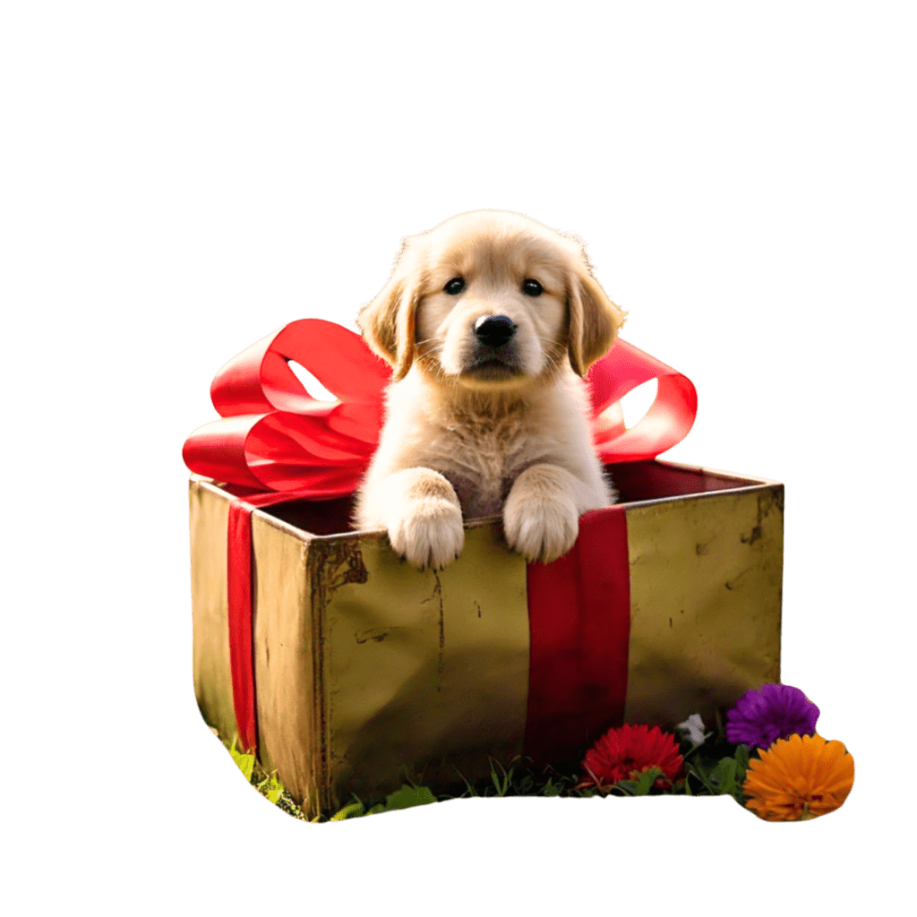 Labrador en caja de Regalo Golden retriver cachorro bebe en una caja de regalo