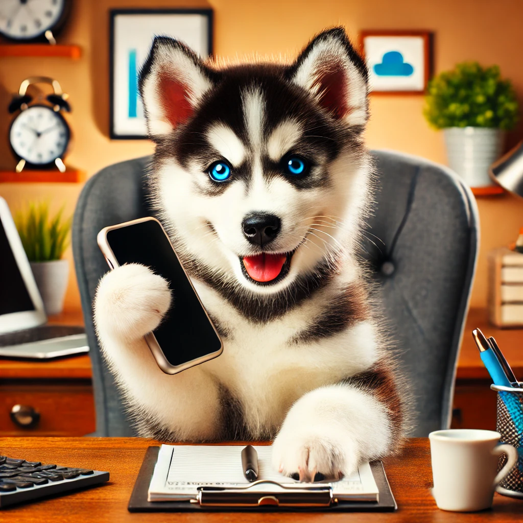 Cachorro Husky Siveriano atendiendo la seccion de contactos de tu cachorro medellin