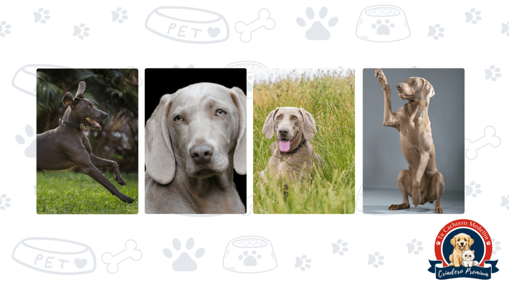 Raza Weimaraner con energía, inteligencia y nobleza natural Perro raza Weimaraner corriendo al aire libre