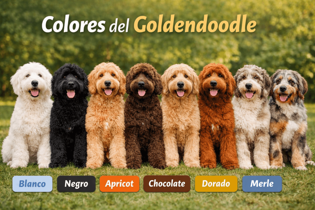 Colores del Goldendoodle: blanco, negro, apricot, chocolate, dorado y merle