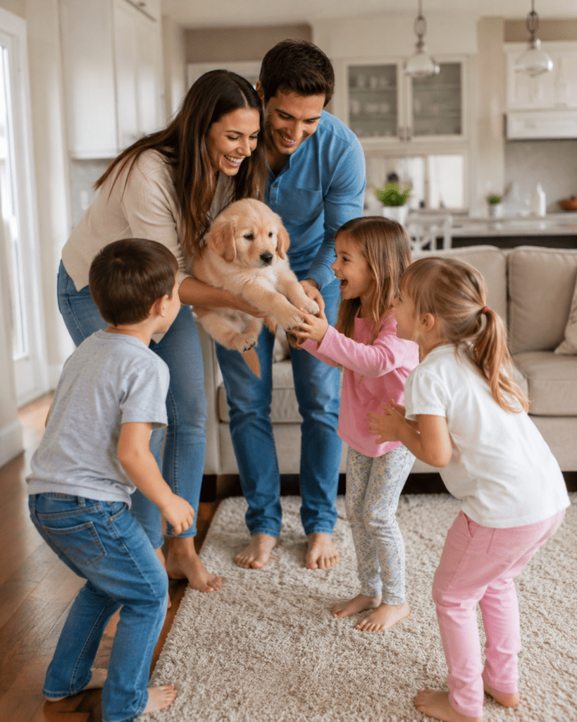 50 beneficios de los niños al crecer con una mascota · Tu Cachorro Medellín Niño feliz abrazando a su cachorro Golden Retriever en casa