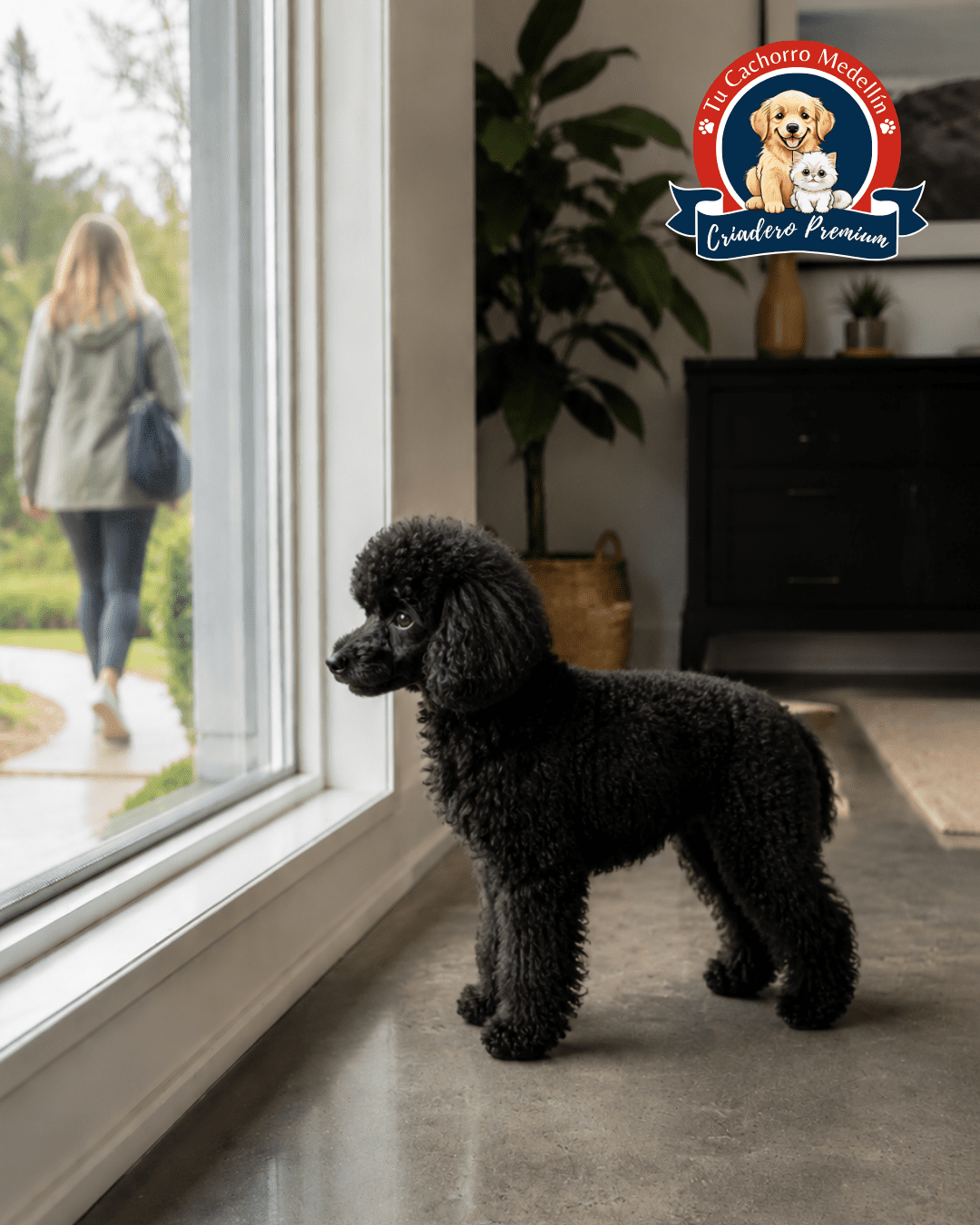 ¿Cuánto tiempo puede estar un perro solo en casa? | Tu Cachorro Medellín Perro solo en casa mirando por la ventana esperando a su dueña partir
