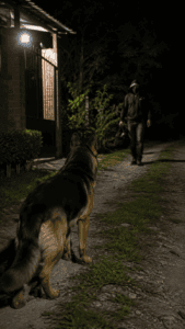Pastor Alemán cachorro entrenado como perro de guardia familiar