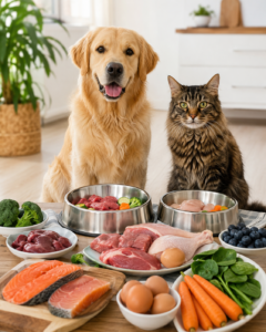 Ingredientes de la dieta BARF para perros: carne cruda, huesos y verduras