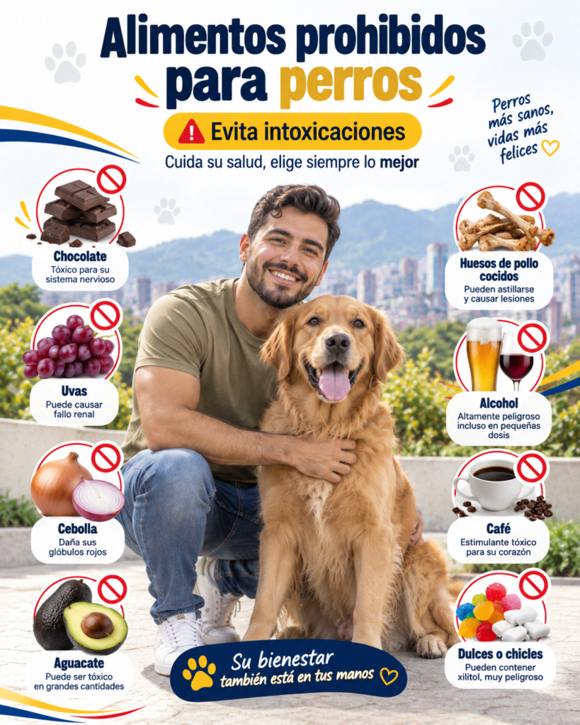 Alimentos prohibidos para perros  hombre cuidando a su perro de no comer comidas toxicas para el tu cahcorro medellin