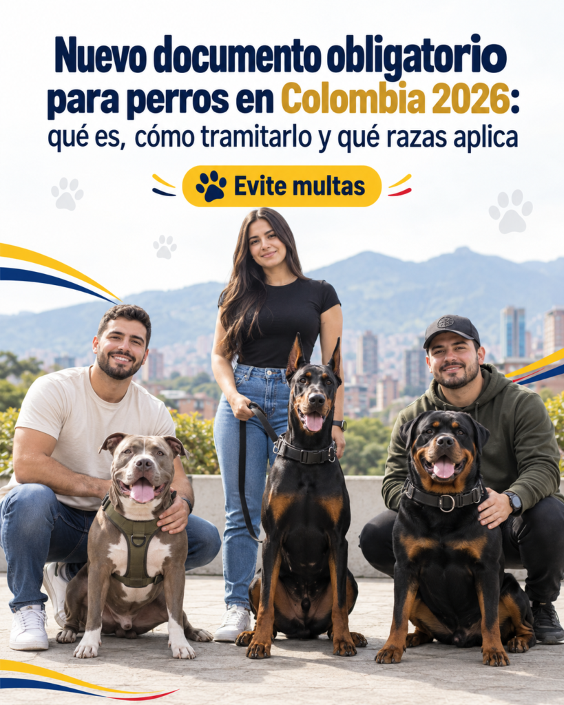 Perros de manejo especial en Colombia 2026: Pitbull, Doberman y Rottweiler con sus dueños